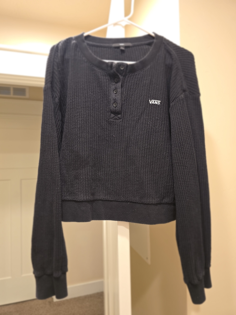 Vans Women's Black Waffle Henley Pullover